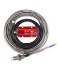 5 Millimeter Non Contact Eddy Current Displacement Sensor ML33 B A with stainless steel body, cable, and control unit.