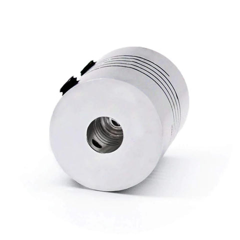 5mm To 5mm Flexible Aluminum Couplings Set For NEMA 17 Stepper Motors And 3D Printers 5 Pieces, close-up view showing aluminum finish