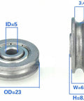 5mm Bore Bearing with 23mm Pulley U Groove Track Roller Bearing 5x23x6.5mm - VXB Ball Bearings