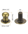 5mm Ball Head Stud Rivets With Screw Back 20 Sets for DIY Leather Craft Handbags and Belts, Bronze Zinc Alloy, M3x6mm Screw