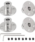 Four Piece 5mm Bore Rigid Flange Coupling Set for RC Shafts, 45 steel, includes screws and tools, top view