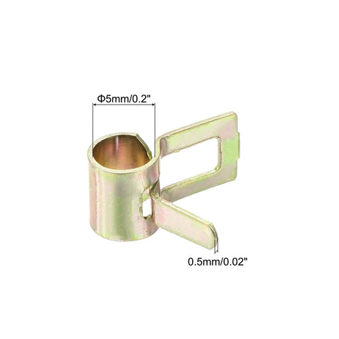 Pack Of 5 5mm ID 3/16 Inch Fuel Line Hose Clips And Spring Clamps For Low Pressure Air Water Vacuum Tubing Pipe Fasteners Durable 65Mn Spring Steel Great For Garage Boats Motorcycles And Cars, close-up view showing dimensions and steel material