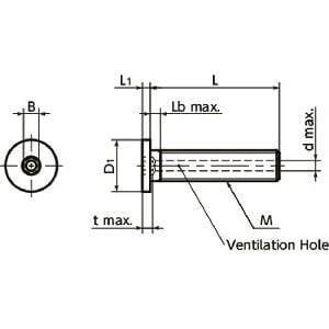 Technical diagram of ✝️ 10-Pack Made in Japan SVSHS-M5-10 NBK 5mm Socket Head Cap Vacuum Vented Screws - Ventilation Hole