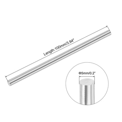 5mmx100mm 304 Stainless Steel Solid Round Rod for DIY Crafts - 9pcs, single rod shown with dimensions and close-up detail
