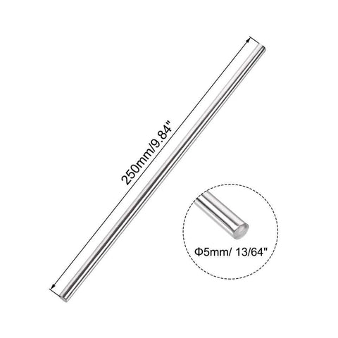 5mm x 250mm 304 Stainless Steel Solid Round Rod for DIY Craft - 5pcs, showing detailed dimensions and round profile