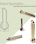 Diagram and photo of 5 Piece 10mm Brass Ball CNC Nozzle Set With Slanted Hole Extend Coolant Nozzle For Jewelry Lathes And Jewelry Carving Milling Machines Screw Lock High Pressure Oil Cooling Nozzle For Precision Machining