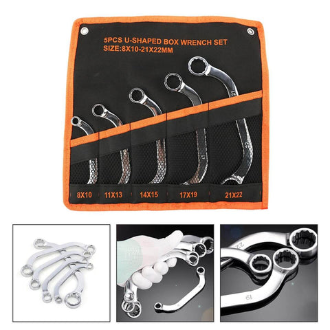 Beefy 12-Point Box End Wrench Set With Chrome-Vanadium Steel Socket Spanners, 5-piece kit in an organized fabric pouch