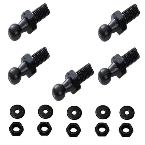 5pcs 10mm Ball Studs with Hardware, M6 Ball Screws 6mm Female Thread x 1/2" Long Shank for Gas Struts Lift Support Strut Fitting (Black, M6 5pcs) shown with nuts and washers