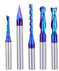 5PCS CNC Router Bits Set 1/4 inch Shank Spiral Carbide End Mill, multipurpose for engraving, sign making, grooving, and mortises.
