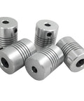 5 Pcs Flexible Couplings 5mm To 8mm Shaft For NEMA 17 Stepper Motors, aluminum alloy 19mm diameter, shown in a group of five.