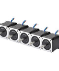 5PCS Nema 17 Stepper Motor Bipolar 2A 84oz.in 48mm 4-Lead for 3D Printer/CNC in a row, showing front view with wires visible.