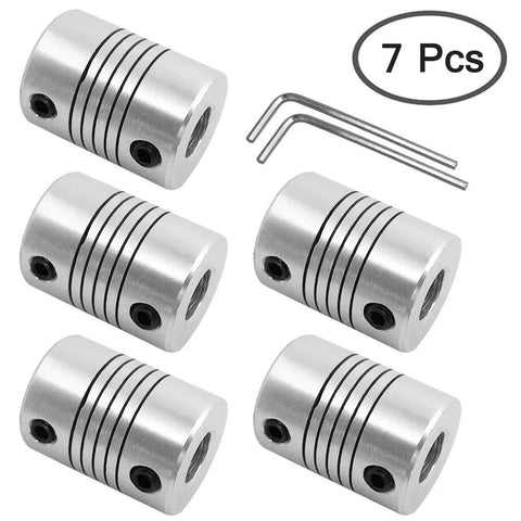 5 Pcs Flexible Couplings 5mm To 8mm Shaft For NEMA 17 Stepper Motors Compatible With Small CNC Machines And 3D Printers Like Prusa I3 Or ORD Bot Includes 2 Allen Wrenches 19mm Diameter Made From Premium Aluminum Alloy For No Fuss Smooth Drive