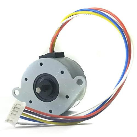 Unipolar Stepper Motor 5V DC Dual Coil Center-Tapped 7.5 Per Step 120 Ohm, front view showing connector and wires.