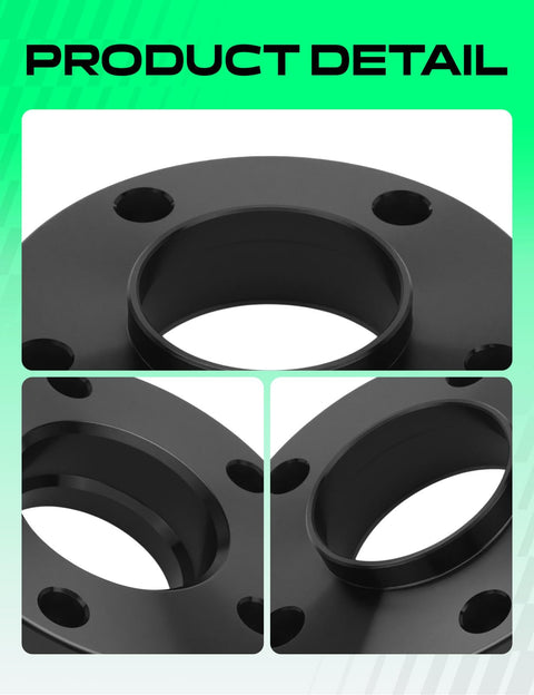 Close-up of 5x120 Hub Centric Wheel Spacers 5 Lug 1 Inch For BMW 1 Series Through 8 Series And M Models 72.56mm Hub Bore 4 Pack Black