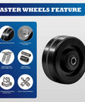 Close-up of 5x2 Phenolic Caster Wheels Set Of 4 For Trolleys Flatbeds And Trailers Heavy Duty 4000 Lb Capacity High Temperature Resistant