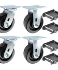 4-piece set of 5" x 2" Heavy Duty Phenolic Dumpster Replacement Casters with metal mounts and caster pads, 4,000 lbs capacity