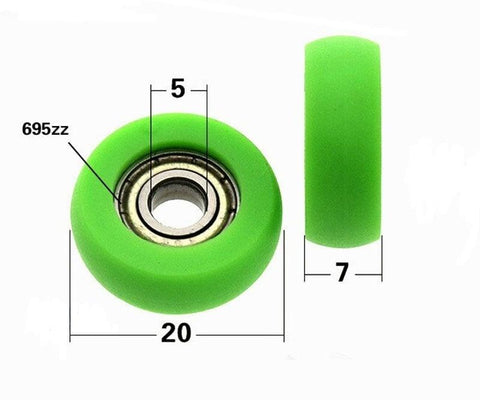 5x20x7mm Green Crown Tread Polyurethane Tire w Ball Bearing - VXB Ball Bearings