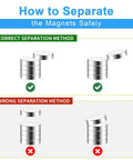 Illustration showing how to separate 250 Pack 5x2mm Neodymium Magnets For Crafts And Projects Small Yet Strong For Home Office School DIY safely.
