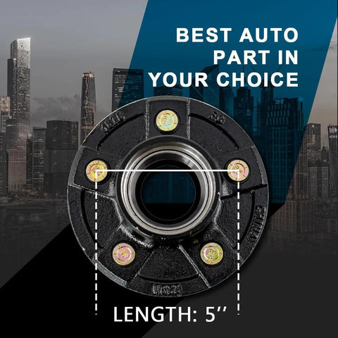 Durable 5 On 5 Inch Trailer Hub And Spindle Assembly Kit With Round 84 Axle Spindle And Bearings For 3500 Lbs Axles front view