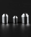 Three 5x5mm Ball Plunger Set of 304 Stainless Steel Spring Loaded Ball Detent Plungers on black background, showcasing size variety.