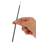 Hand holding Ultra Long 6.3 Inch Cleanroom Swabs With Flexible Knitted Microfiber Head 1000 Count Black Pro Grade Multipurpose Lab Cleaning Sticks For Solvent Resistance A5157A1000BK AAwipes