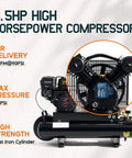 Front view of Albott 6.5HP Gas Powered Air Compressor, 8 Gallon Horizontal Tank with Wheels 10CFM@Max 115PSI, 196cc Loncin Engine