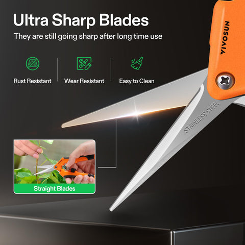 6.5 Inch Gardening Scissors Hand Pruner Pruning Shear With Straight Stainless Steel Blades Orange 1 Pack, ultra sharp blades