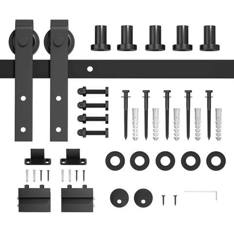 6.6FT Sliding Barn Door Hardware Kit for Single Doors up to 40 Inch, including carbon steel track, nylon rollers, and mounting screws