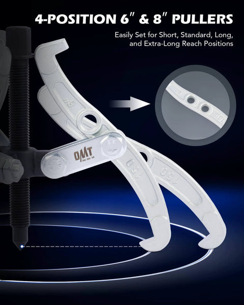 4-position 6" and 8" pullers, part of Gear Puller Set, 3" 4" 6" 8" 3 Jaw Puller Kit for Pulley Gear Bearing Flywheel Removal