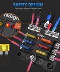 Six Circuit Blade Fuse Block With Negative Bus And LED Indicator Waterproof Cover For 12V Automotive Cars Marine Boats RVs Trailers