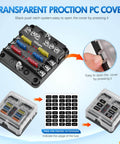 Six Circuit Blade Fuse Block With Negative Bus And LED Indicator Waterproof Cover For 12V Automotive Cars Marine Boats RVs Trailers ATO And ATC Fuses 30A Per Circuit 100A Panel