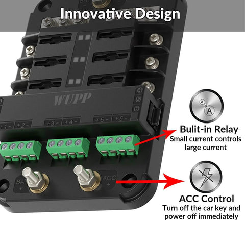 12V Automotive Fuse Block With Relay Kit For Cars, Trucks And Marine Boats 6 Circuit Fuse Box With Accessory Interface