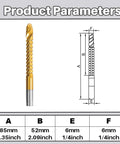 Tapered Reamer Set With T Handle For Guitar Making And Woodworking, 6 fluted carbon steel dimensions diagram, Mrosnail tool