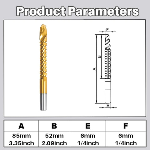 Tapered Reamer Set With T Handle For Guitar Making And Woodworking, 6 fluted carbon steel dimensions diagram, Mrosnail tool