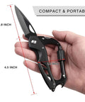 Hand holding Six In One Multitool Carabiner With Folding Pocket Knife And Bottle Opener For Camping And Hiking Survival Gear