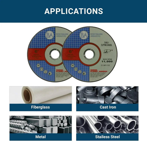 6 Inch Aluminum Oxide Thin Type 1 Grinder Cut Off Wheels For Metal And Stainless Steel, applications for various materials