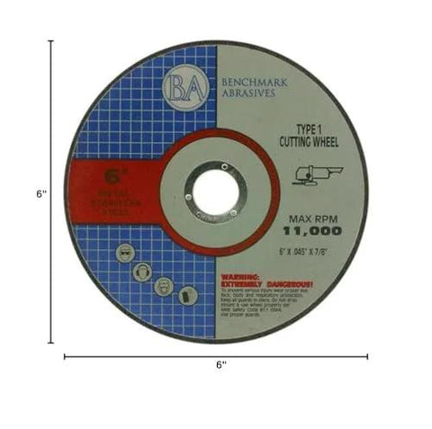6 Inch Aluminum Oxide Thin Type 1 Grinder Cut Off Wheel For Metal And Stainless Steel, 0.045 Inch Thick, 7/8 Inch Arbor