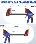 6 inch woodworking bar clamps by WORKPRO with spreader feature, 150 lbs clamping power, and one-hand quick change operation for home workshops.