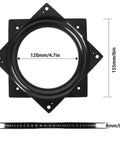 2 Pack 6 Inch Black Steel Lazy Susan Turntable Bearings with size dimensions, heavy duty square rotating trays for smooth 360 spin.