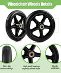 2 Pack 6 Inch Rubber Wheelchair Wheels Replacement for Walkers, Rollators, Wheelchairs, Durable Anti-Slip ABS Wheel Hub, Black
