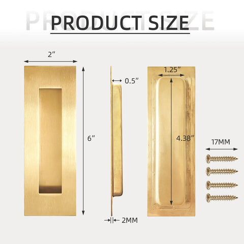 6 Inch Recessed Flush Finger Pull Handles For Pocket Doors And Sliding Doors Closet And Barn Doors Hardware In Brushed Gold Finish with screws