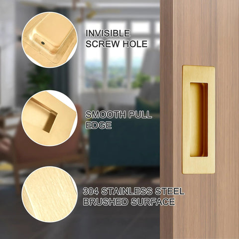 6 Inch Recessed Flush Finger Pull Handles For Pocket Doors And Sliding Doors Closet And Barn Doors Hardware In Brushed Gold Finish