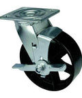 6" inch heavy duty caster wheel - center brake cast iron - top plate mount built for smooth motion, CNC and replacement jobs, 1-pack