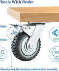 6 Inch Heavy Duty Swivel Caster Wheels with brake and lock, steel core, dual locking, anti-skid rubber, mounted on wood surface