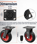 6 Inch Caster Wheels Set Of 4 With 2 Swivel And 2 Fixed Casters, Heavy Duty Rubber Wheels With Knobby Tread dimensions diagram