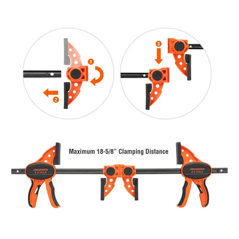 Two Pack Six Inch One Hand Clamp And Spreader Set With 300 Lb Clamping Force, Quick Release Lever, Comfort Grip, shown in use