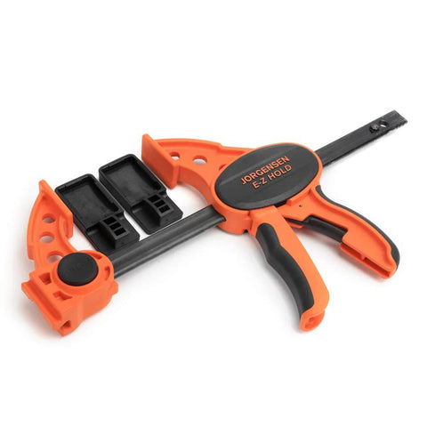 Two Pack Six Inch One Hand Clamp And Spreader Set with high carbon steel bar and glass-filled nylon handle, front view