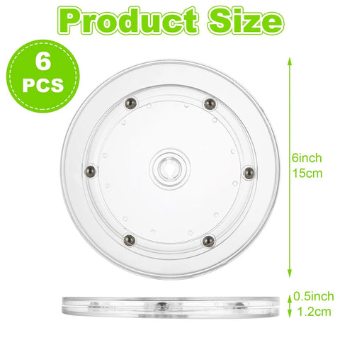 Product size 6 pack of 6 inch clear acrylic lazy susans with ball bearing rotation smooth 360 degree bi directional turntable set
