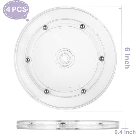 4 Pack 6 Inch Lazy Susan Turntables Set Acrylic With Ball Bearing Rotating Trays And Swivel Bases Clear Transparent