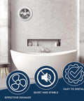 Best Value 6 Inch Through Wall Exhaust Fan for Bathroom with Retractable Duct Quini 80 CFM installed above a bathtub